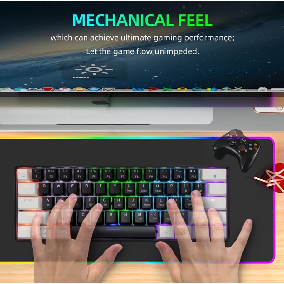 Teclado Gamer Mecânico USB Com Fio 60% ARGB Switch Vermelho 61Teclas PC e Notebook AITEK