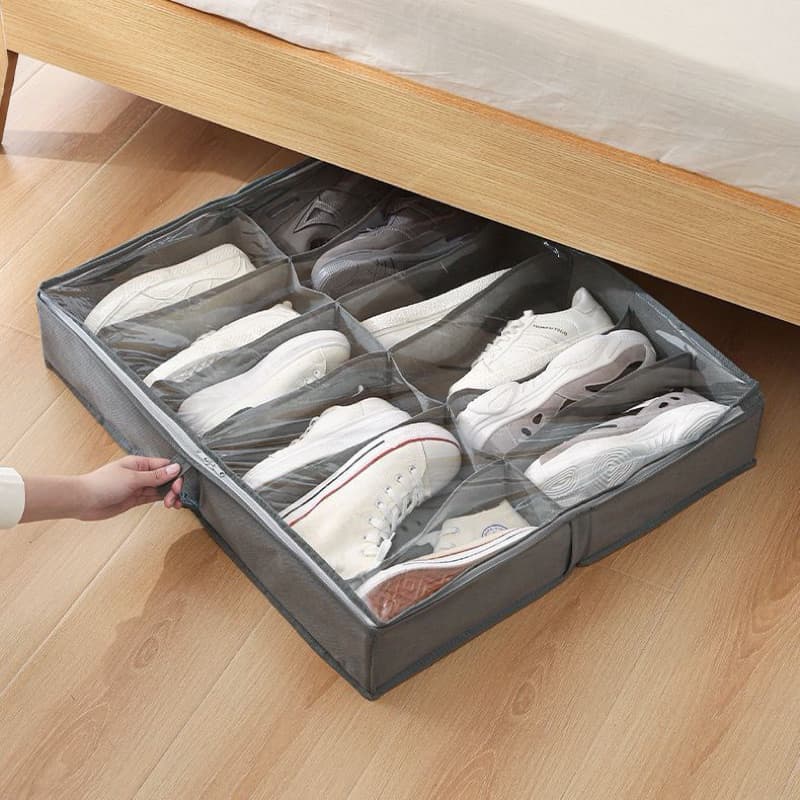 Organizadora Sapato TNT Grande com Tampa Transparente e fechamento com Zíper 12 divisórias