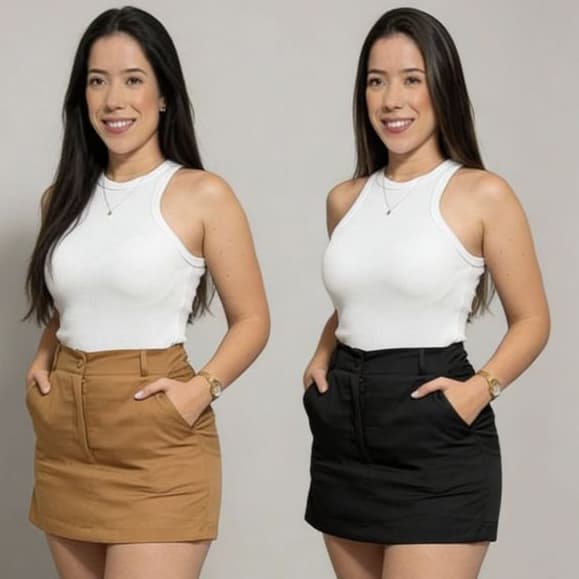 Short Saia Alfaiataria Feminino Social Cintura Alta Com Bolso Modinha