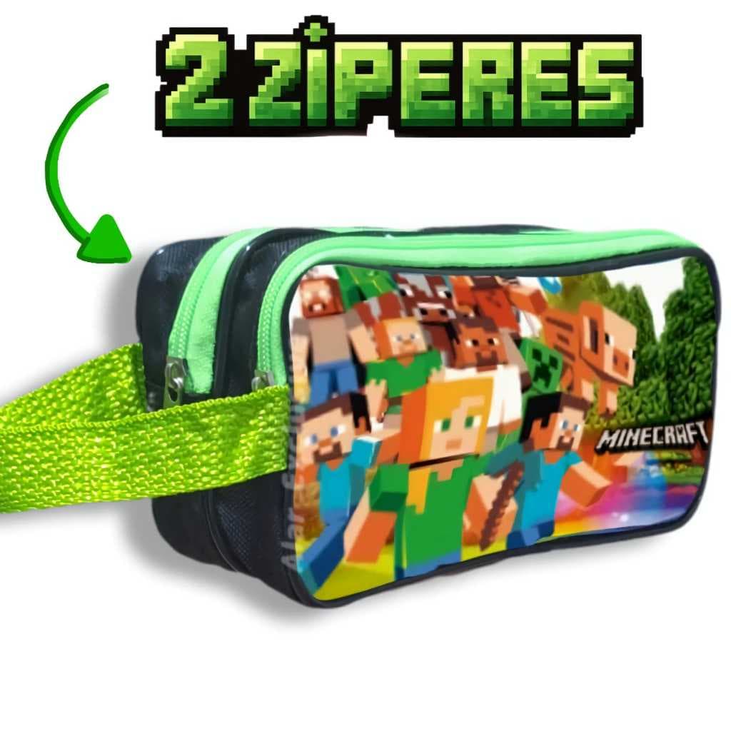 Estojo Escolar Infantil Minecraft Com Duas Divisorias e Alça