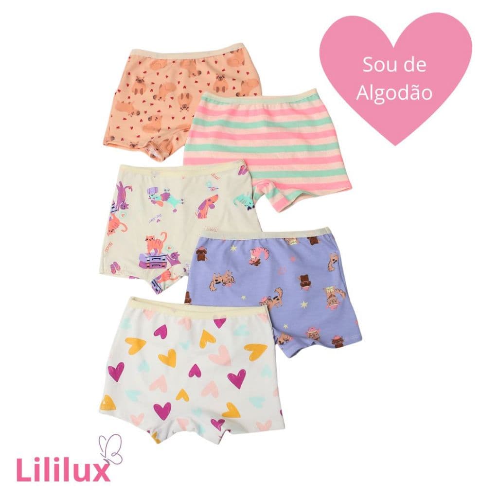 Kit c/ 5 Calcinha Boxer Shortinho 100% Algodão Confortavel Premium