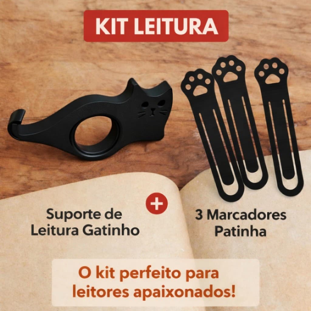 Kit anel apoio Suporte de dedo para segurar livro e marcador de páginas formato de gato