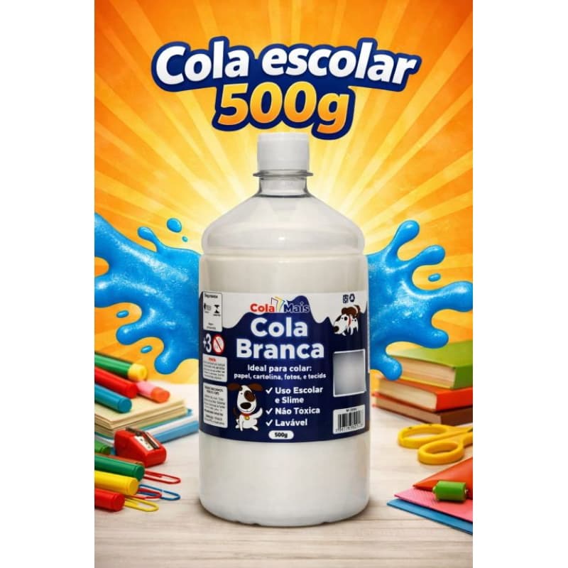 Cola Branca 500 gr. Escolar Slime Artesanato Papel Madeira  Atacado Revenda Cola Mais Cola Branca