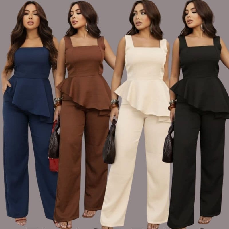 CONJUNTO ELEGANTE BLUSA ASIMETRICO CALÇA PANTALONA ALFAIATARIA PREMIUM TENDÊNCIA