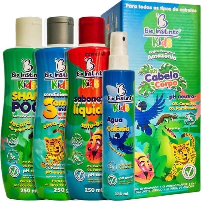 Kit Infantil Cabelo e Corpo com Agua de Colonia Kids - 4 Itens Bio Instinto Cosmeticos