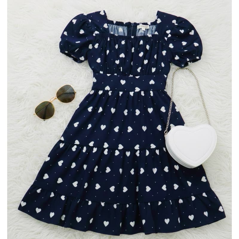 Vestido Infantil Juvenil Coração Curto 2 Marias Manga Princesa Curta de Laço Festa