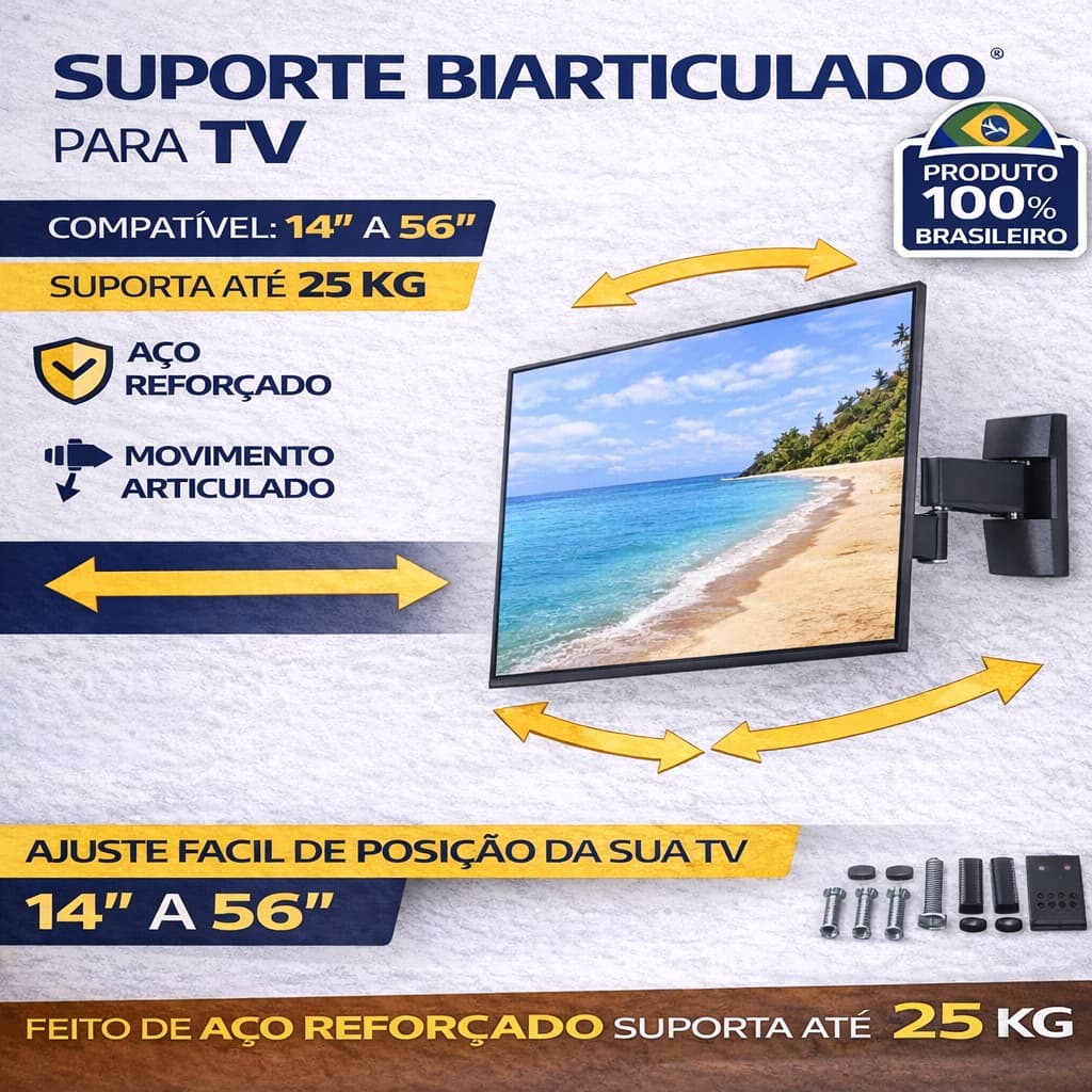 Suporte Bi Articulado C/Inclinação de 14 a 56 Reforçado 25kg