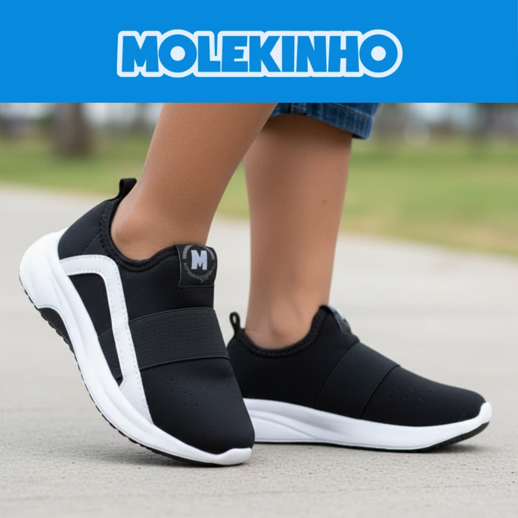 Tênis Baby Infantil Molekinho Calce Fácil Confortável Antiderrapante Lycra Slip On Escolar