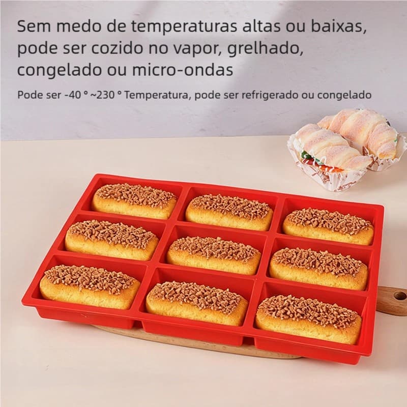 Molde Silicone para Bolo Chocolate - Retangular com 9 Furos e Biscoito