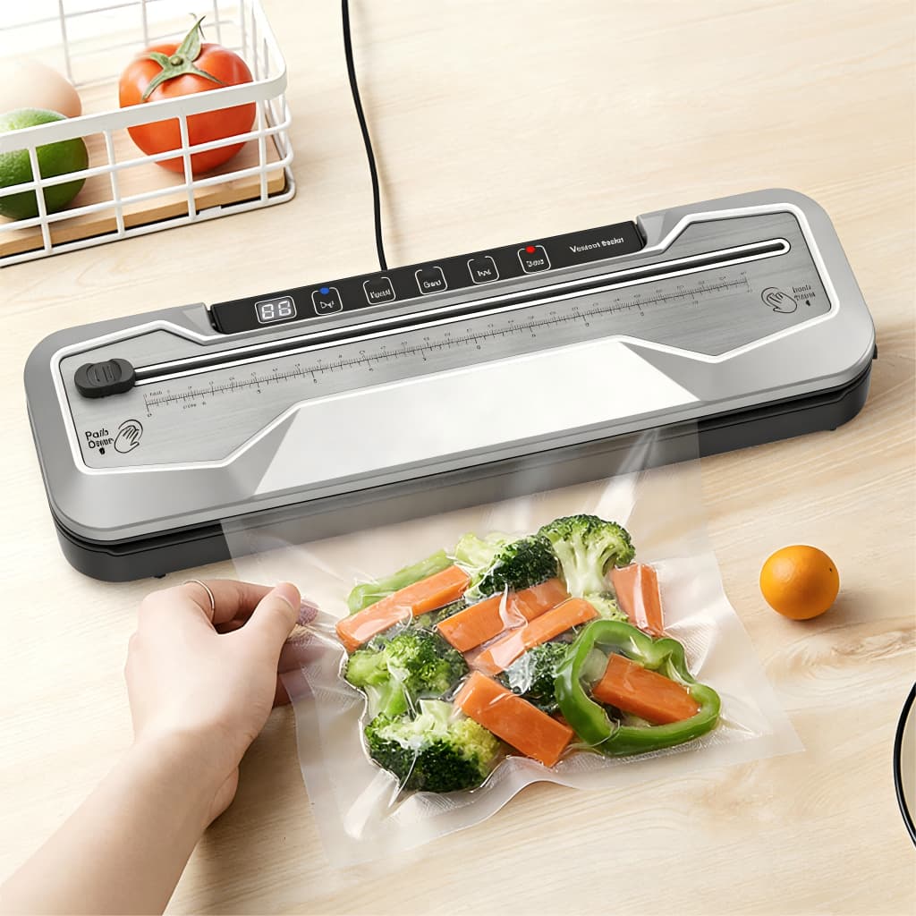 220V Máquina Seladora a Vácuo para Uso Seco e Úmido, 5 Modos, Inclui Cortador, Sucção Externa e Kit Completo