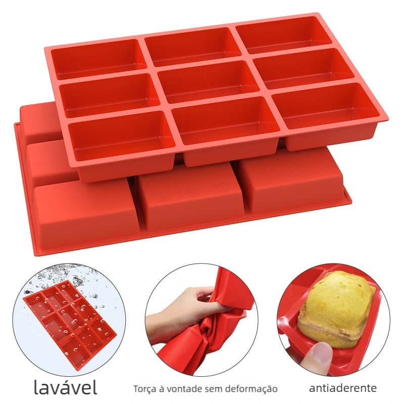 Molde 9 Furos Retangular Silicone - Versátil para Bolo, Biscoito e Chocolate