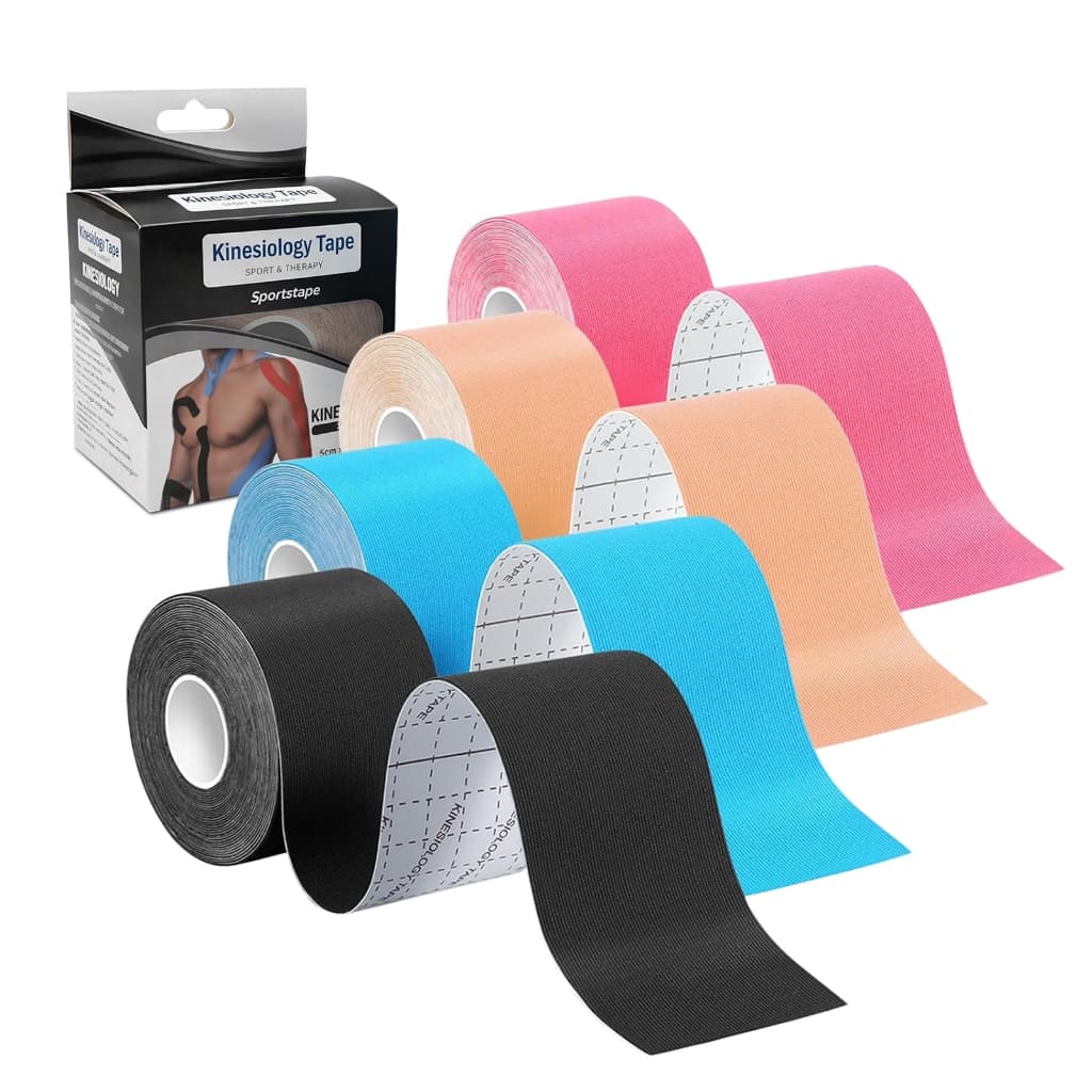 Kit 4 Fita Kinesio Tape 5cm x 5m - 100% Algodão - Impermeável - Alívio de Dor - Atletas e Fisioterapia