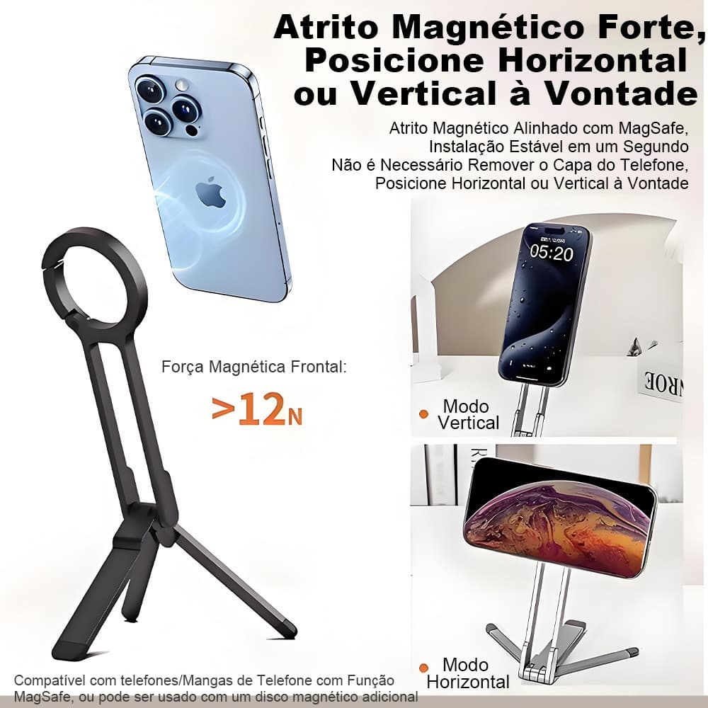 Suporte Portátil Magnético｜Gira 360° na Mesa para Vídeos e Selfies