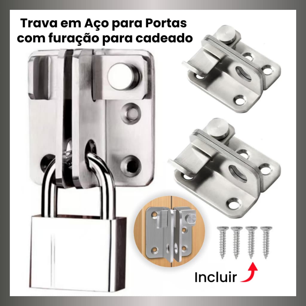 Trava Bloqueio Fecho Em Aço P/ Portas Com Furação P/ Cadeado Acessórios De Ferragens Domésticas