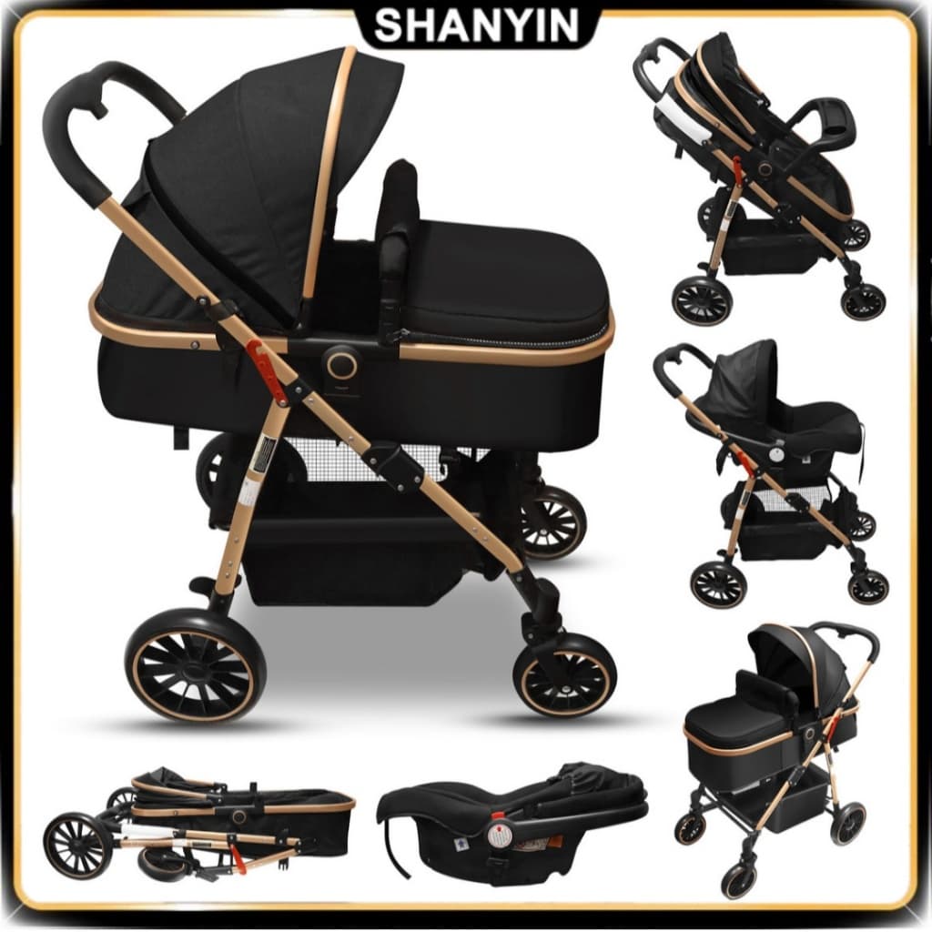 Carrinho 3 em 1 Completo com Ovos e Berço - Portátil, Dobrável, 1 Mão