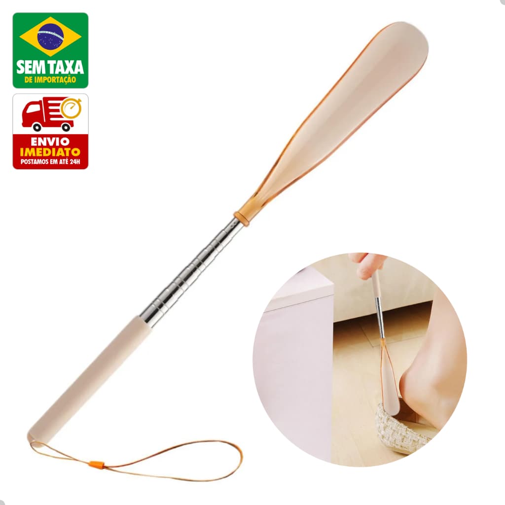 Calçadeira Telescópica Extensível para Sapatos em Aço Inox e ABS Facilita Calçar