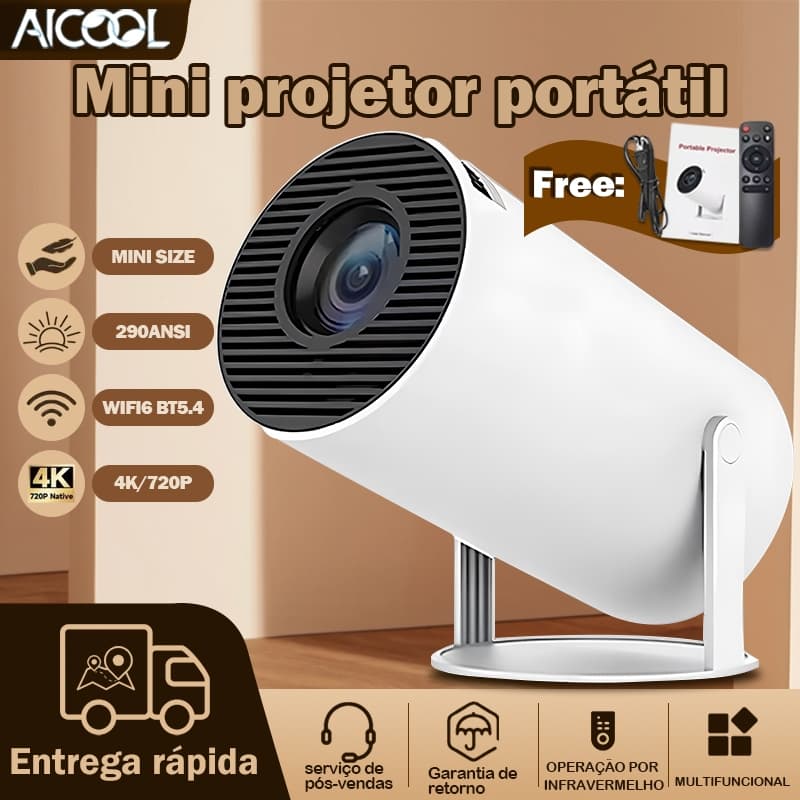 AICOOL Projetor 4K Ultra HD HY300 Compatível com Android 11 Equipado com Wi-Fi, Bluetooth e alto-falantes integrados