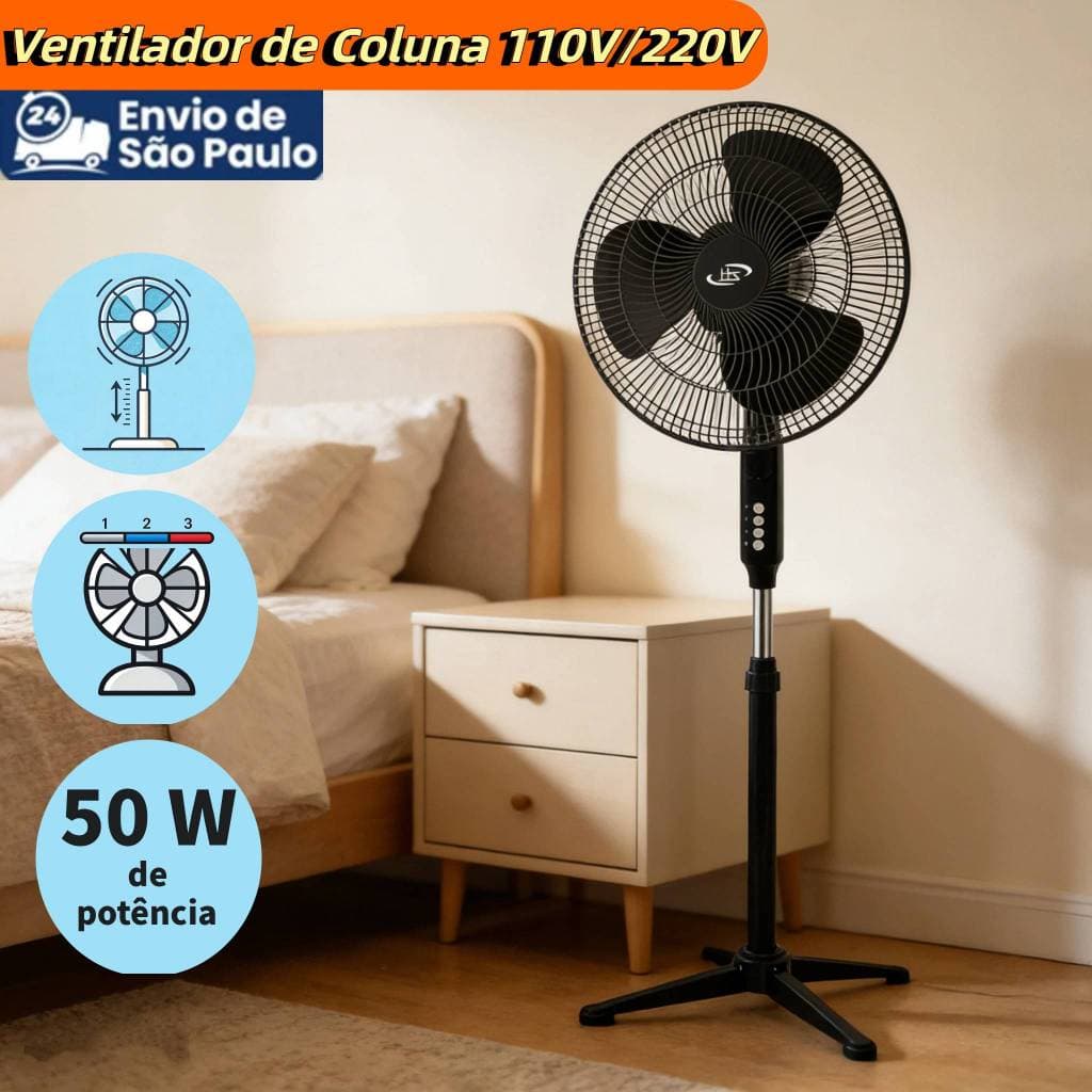 Ventilador de Coluna 16 inches ajuste de altura Silencioso Grande 3 Pás Ventilador de pé 110v/220v