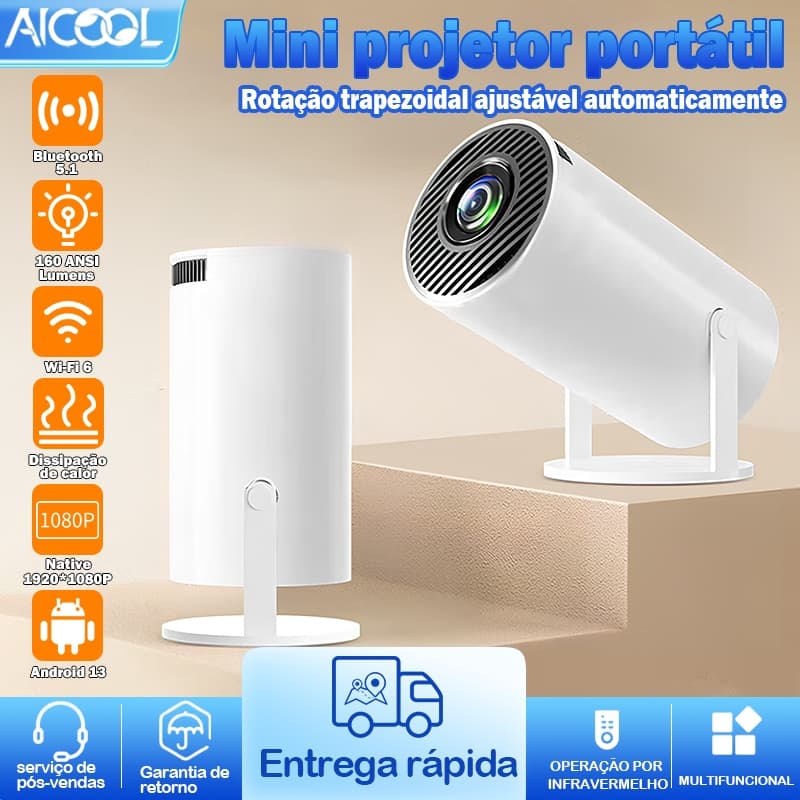 AICOOL Projetor HY300 Portátil 4K HD 150 Polegadas Celular, Tv B0x, Xbox, PS, Pc, Wifi Bluetooth