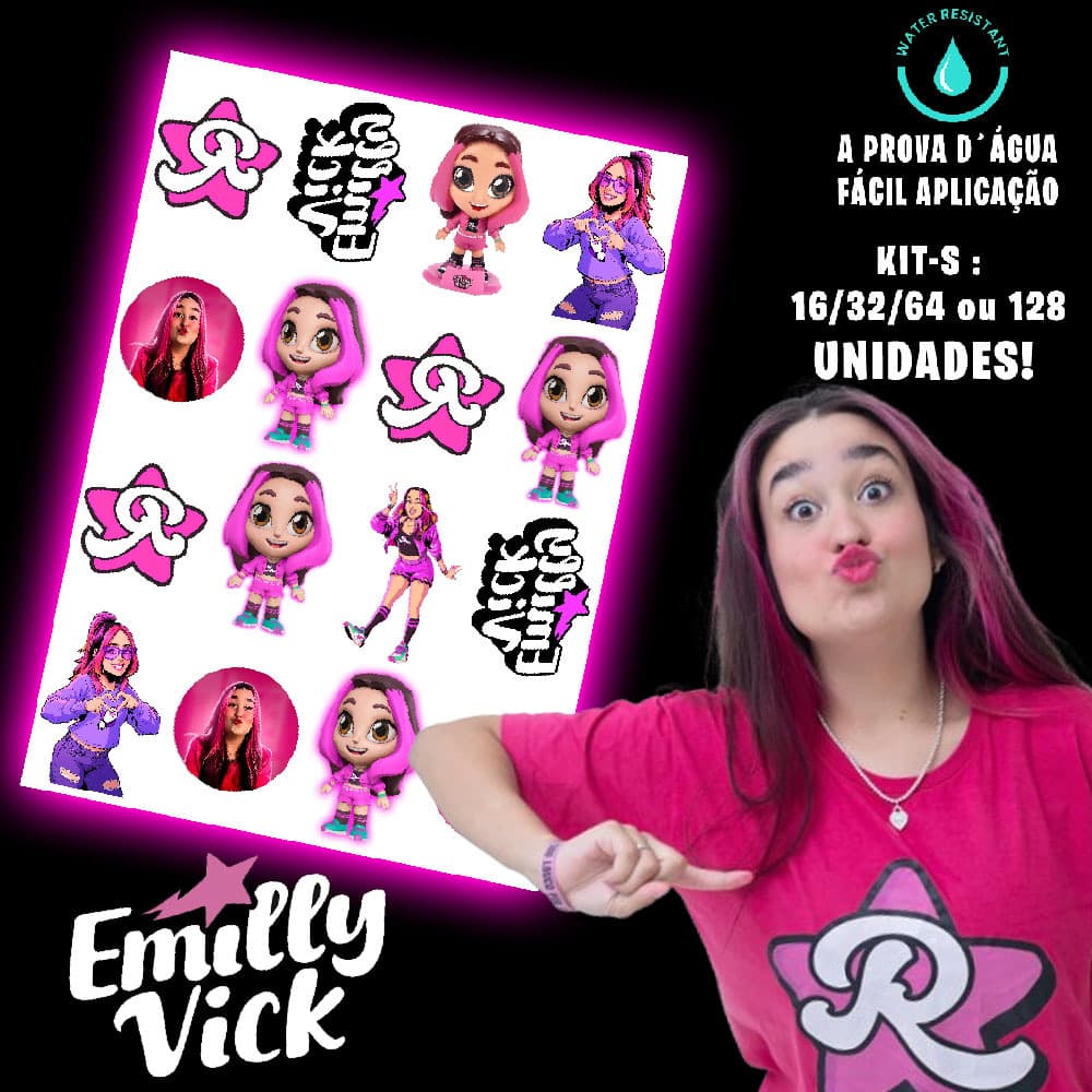 Tatuagem Temporaria EMILLY VICK - 16, 32, 64 ou 128 unidades