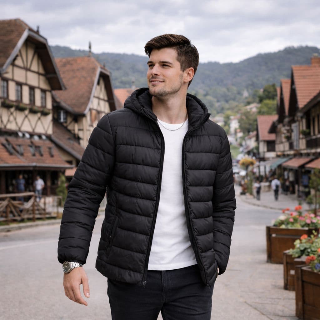 Jaqueta Bobojaco Puffer Capuz Removível Impermeável Bolsos Internos Frio Inverno