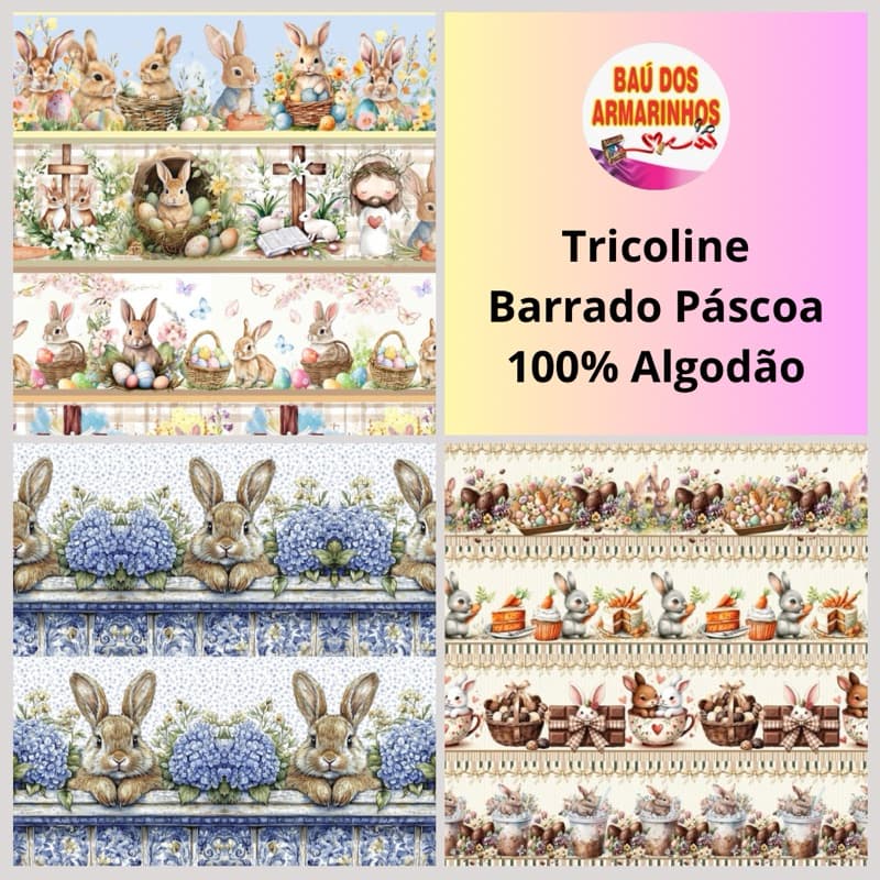 55cm - Tricoline de Barrado de Páscoa 1,50m larg – 100% Algodão