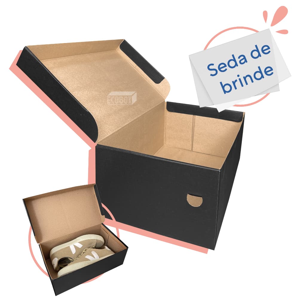 Kit 10 Caixas de Papelão Para Sapato Tênis Calçado Masculino 33x19x12cm Com Papel de Seda