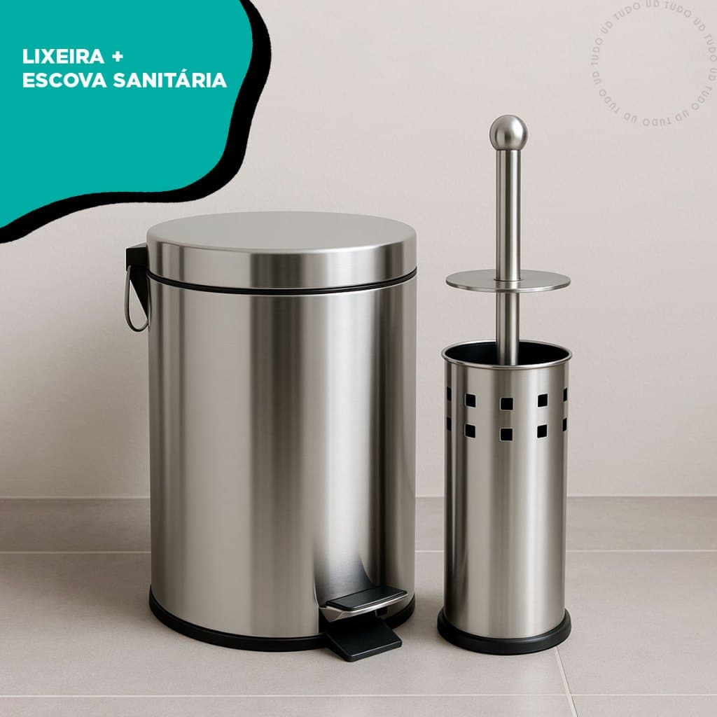 Kit Lixeira 5L Com Pedal  + Escova Sanitária Inox Para Limpeza