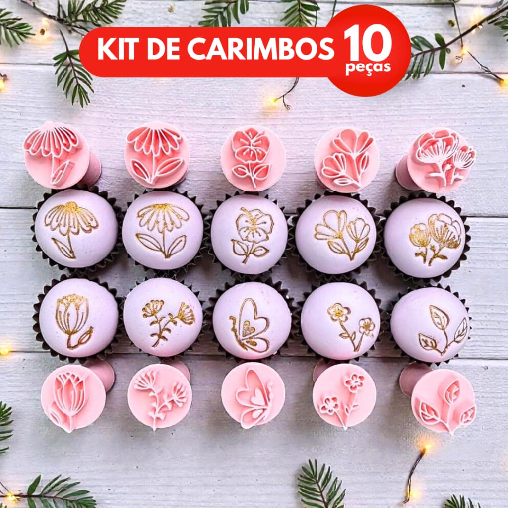 Kit Carimbos Para Doces Florir para Brigadeiro, Massa e Biscoitos - 10 Peças