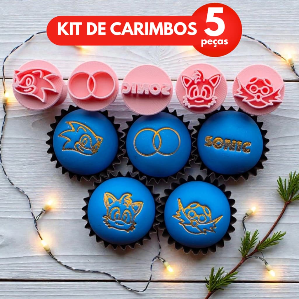 Kit Carimbos Para Doces Sonic para Brigadeiro, Massa e Biscoito - 5 Peças