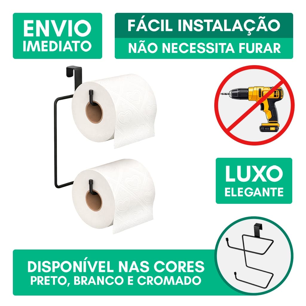 Suporte Porta Papel Higienico Duplo Caixa Acoplada Aramado Aço Preto Cromado Branco Resistente
