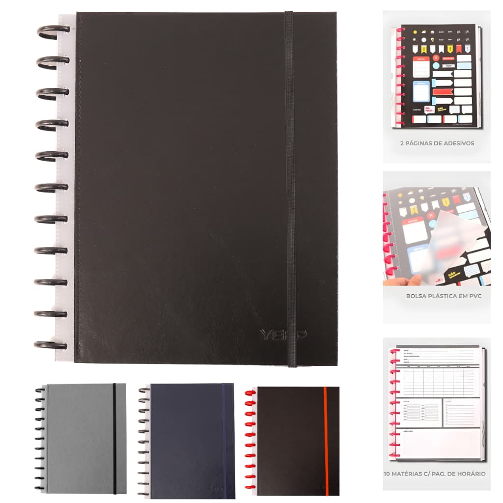Caderno Inteligente de Couro com 10 Matérias 160 folhas Unissex A4 Grande