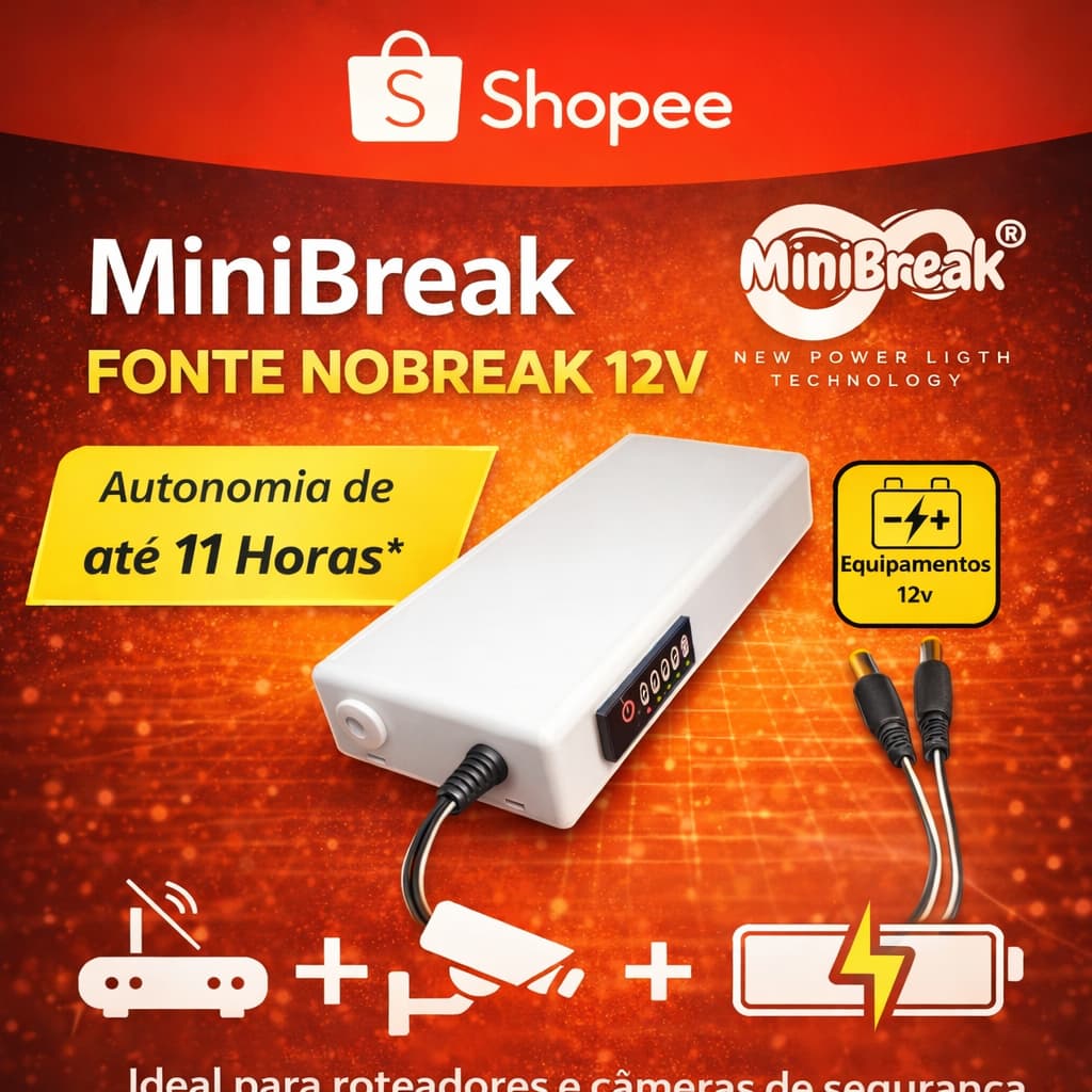 Mini Ups 12v 1a 12w-15.000 Mah- No-break Camera , Roteador E + Display ( BRANCO )
