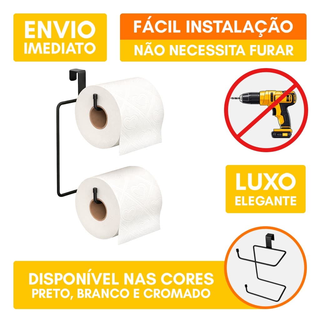 Suporte Duplo Porta Papel Higiênico Sem Furo Encaixe Caixa Acoplada Resistente Papeleira Luxo