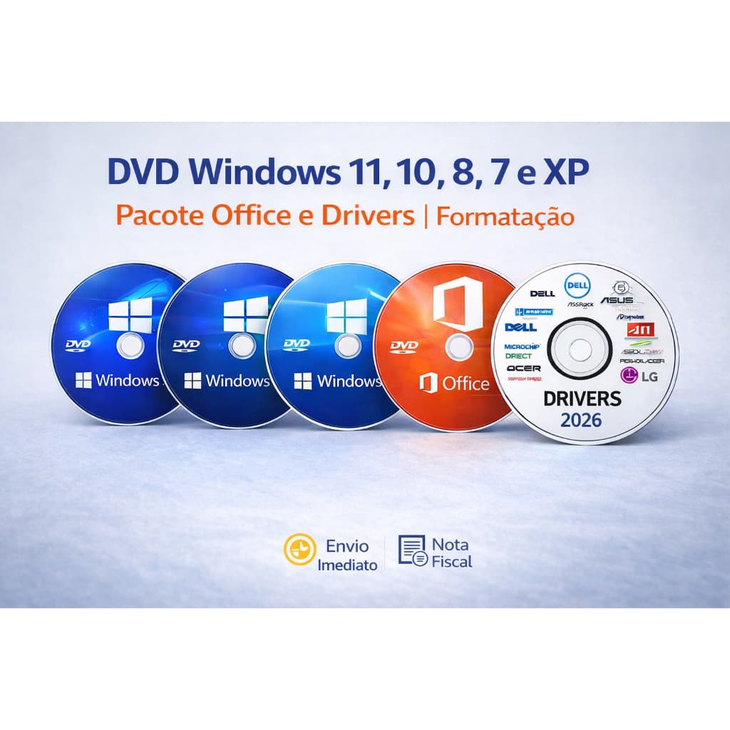 DVD Windows 11, 10, 8, 7 e XP | Pacote Office e Drivers | Formatação