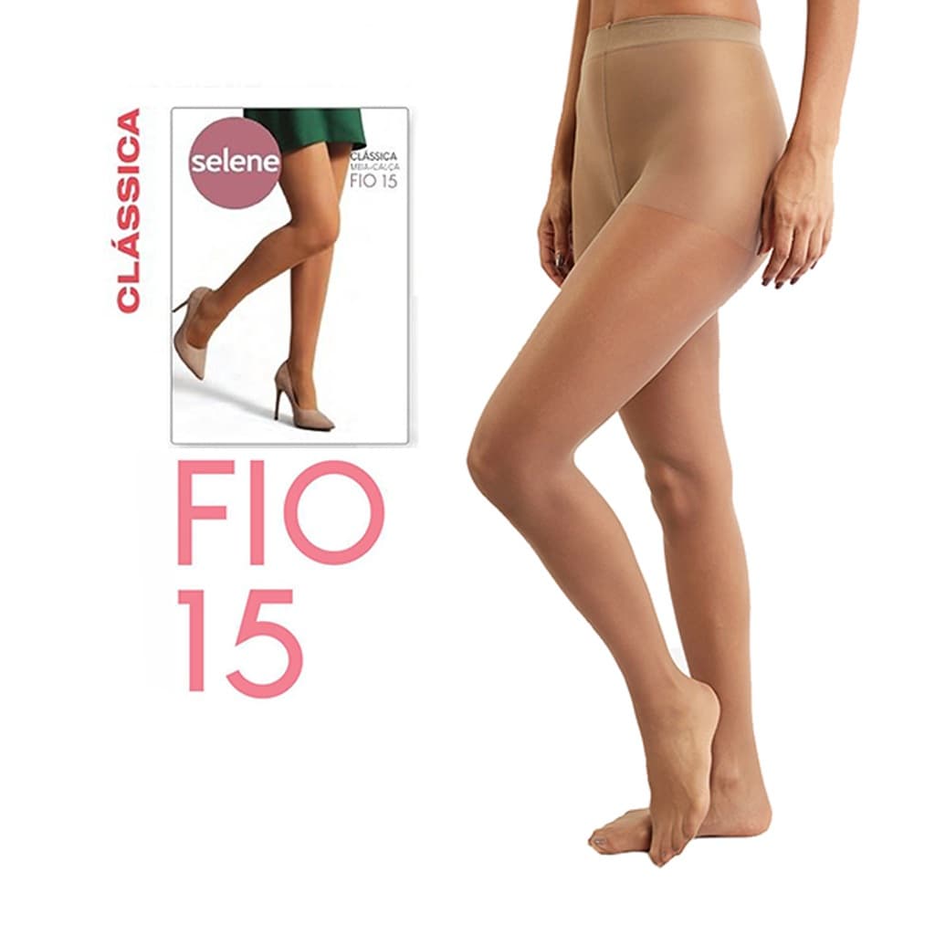 Meia Calça Fio 15 SELENE Fina Clássica Transparente Preta Natural Adulto