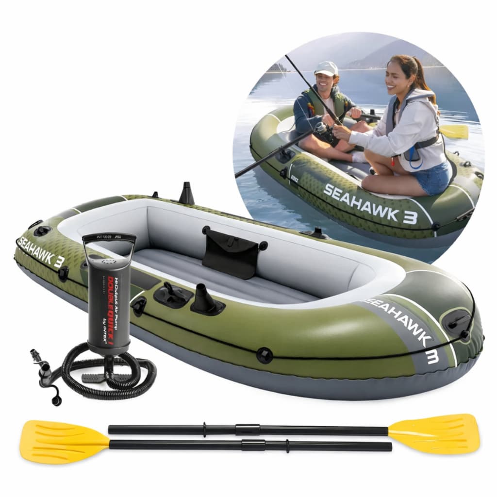 BOTE SEAHAWK 300 INTEX PVC SUPER FORTE + REMO ALUMINIO +  BOMBA PARA INFLAR SUPORTA 3 pessoas de até 360KG