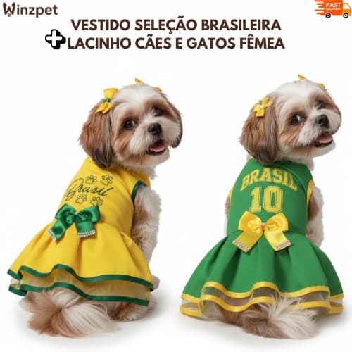 Vestido Brasil para Cachorro 🇧🇷 | Roupa Pet Seleção Brasileira | Porte Pequeno e Médio | Copa