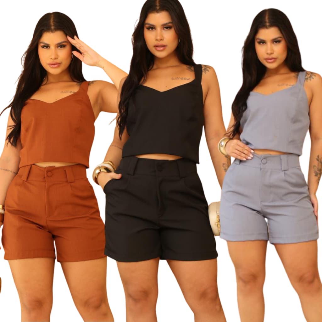 Conjunto  Femenino  , cropped e short estilo versatil Verão, Elegancia e conforto qualidade Pronta entrega FRETE GRATIS.