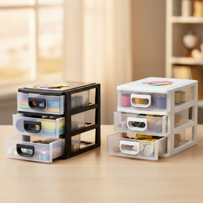 Gaveteiro Organizador De Mesa Micro Porta Tudo 3 Gavetas Transparentes Grande e Pequeno