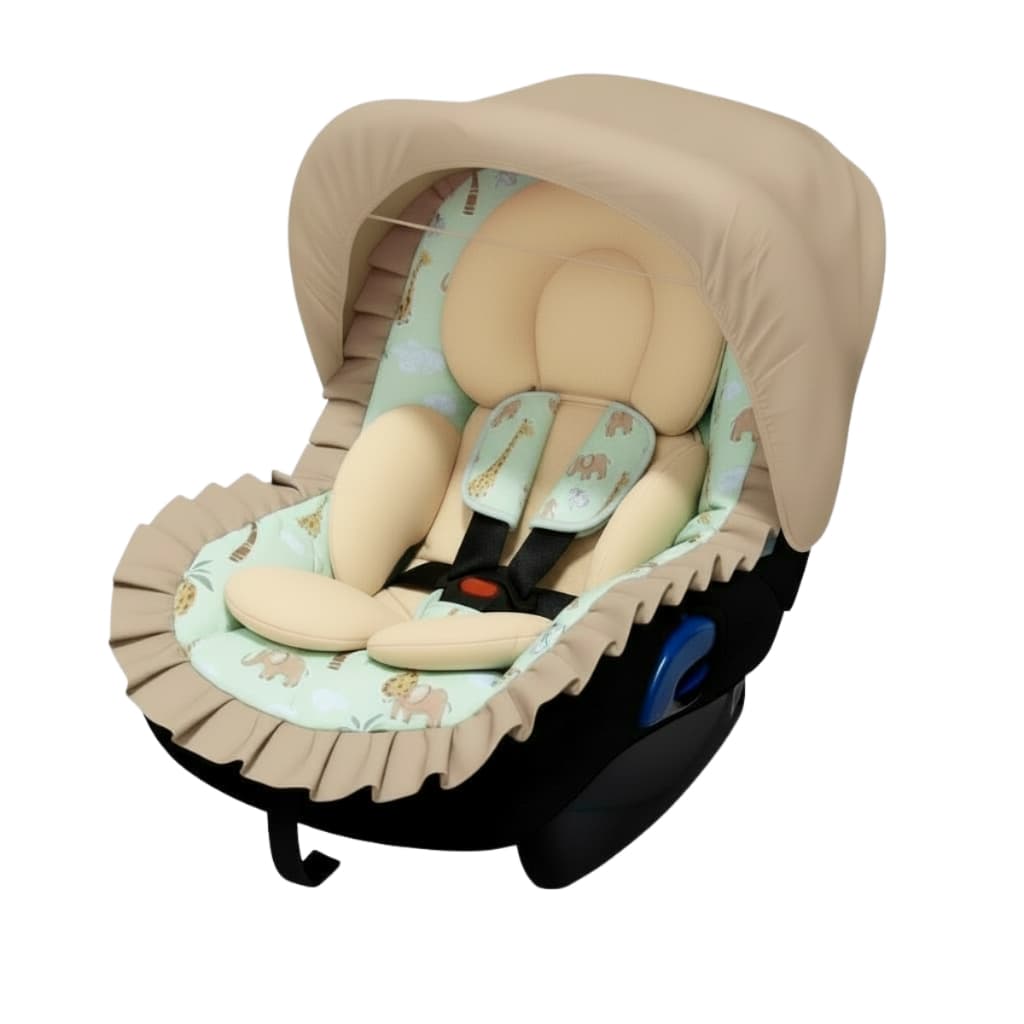 Kit Capa de Bebe Conforto + Apoio Redutor + Protetor de Cinto + Capota Tecido Estampado 100% Algodão