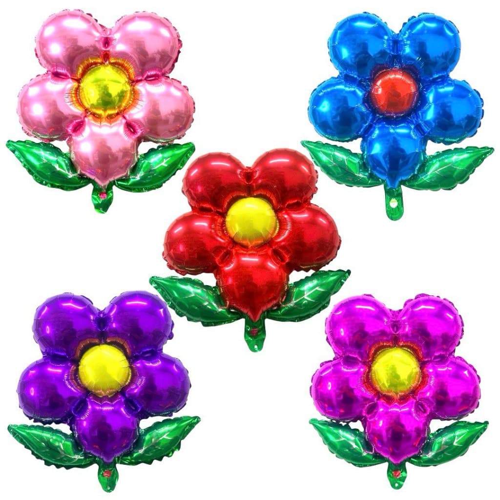 5 Balão Metalizado Folhas Flores Vermelho Rosa Azul Roxo Pink Branco 50*45cm