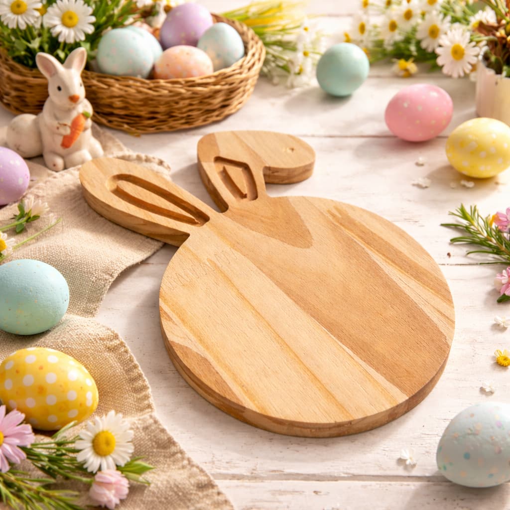 Tábua Petisqueira Orelha de Coelho em Madeira Pinus Decoração de Páscoa