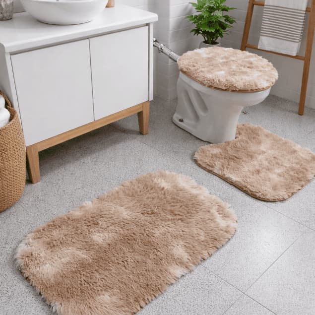 Jogo Tapete Banheiro Felpudo - 3 PÇS - Várias Cores