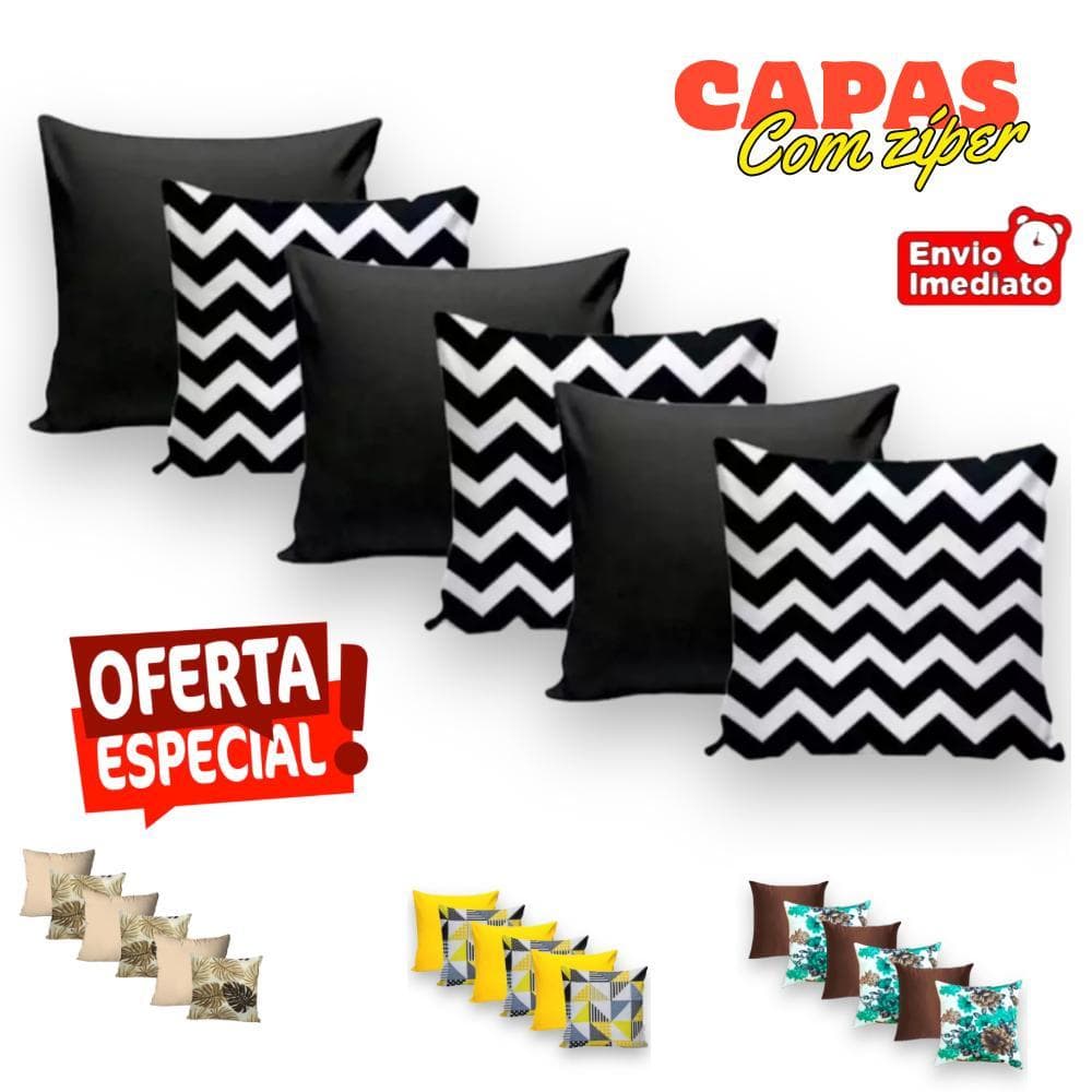 KITc\ 6 CAPAS p\ ALMOFADAS CAPAS COM ZÍPER 45x45cm PARA ALMOFADAS DECORATIVAS