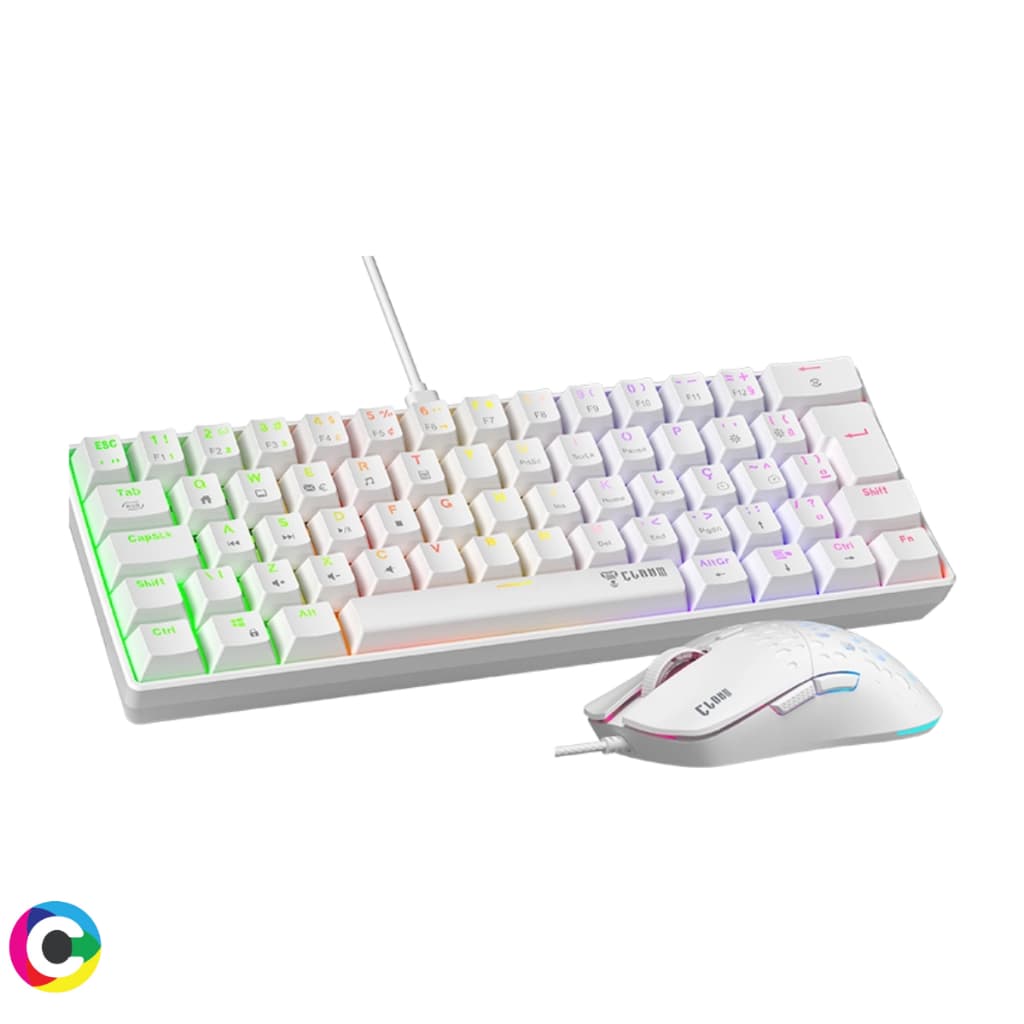 Kit Combo Teclado Mecanico Gamer + Mouse Gamer com Fio RGB Branco Reaver Clanm