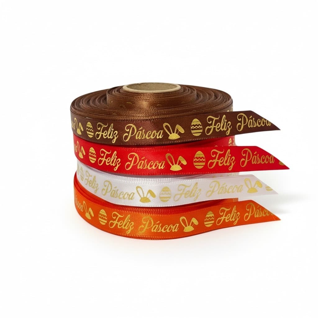 Fita de Cetim Decorado Feliz Páscoa 15mm