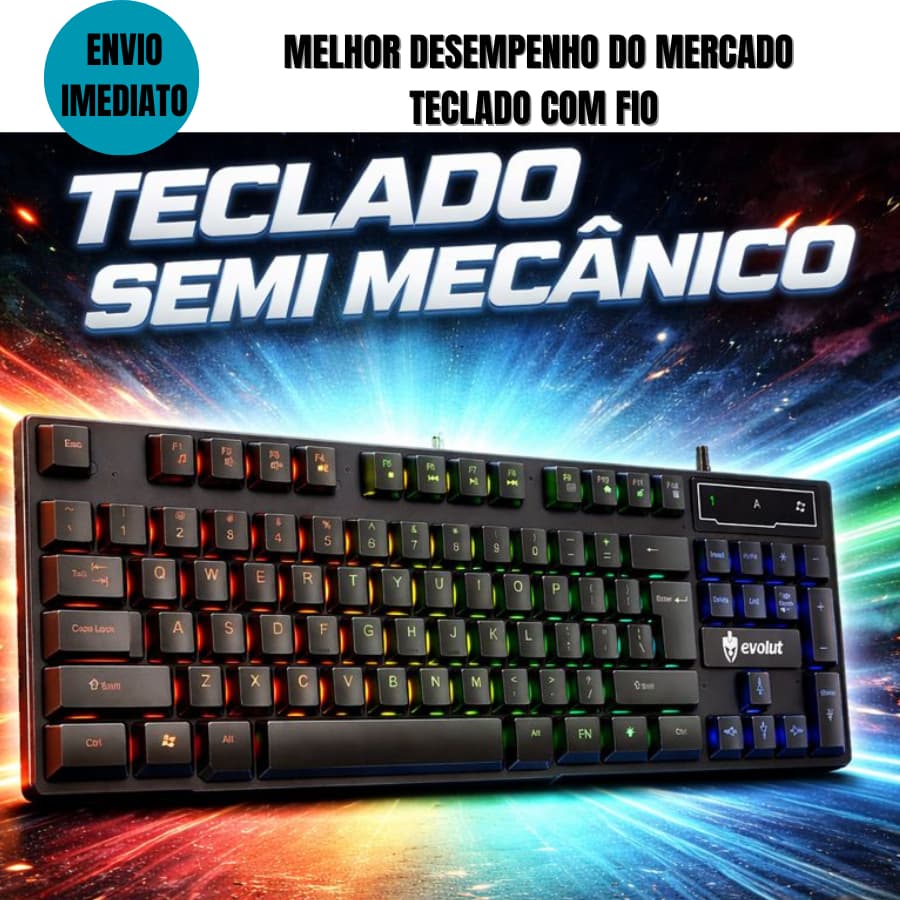 TECLADO SEMI MECANICO TECLADO GAMER COM FIO COM LUZ DE LED PEQUENO ESCRITORIO LETRAS GRANDES PREMIUN NOTEBOOK PC