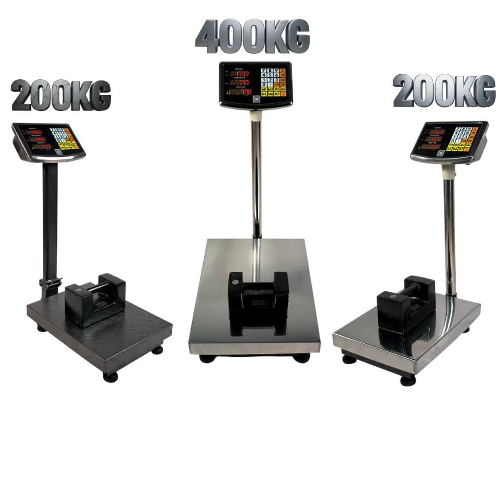 Balança Digital Plataforma 200kg 30x40cm e 400kg 40x50cm Inox Bateria Recarregável Bivolt Mastro Dobrável ou Desmontável