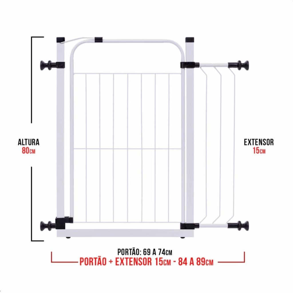 Portão Para Pet Cachorro Com Grade Proteção Para Criança Com Extensor De 15cm